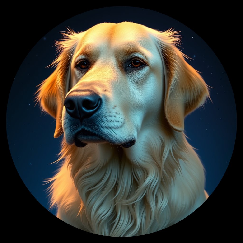 Cosmic medallion portrait of PFZ37C09_PFZ37C09, a Golden Retriever