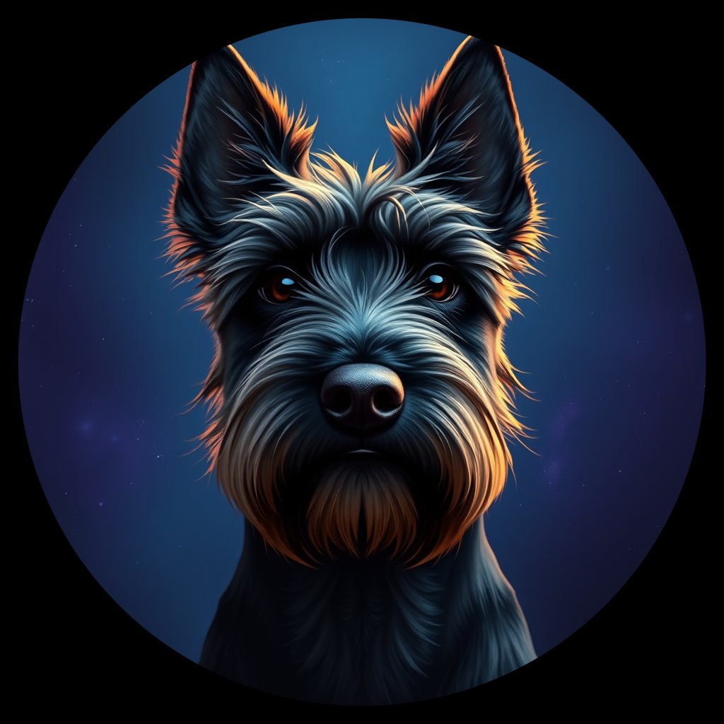 Cosmic medallion portrait of PFZ37D06_PFZ37D06, a Scottish Terrier