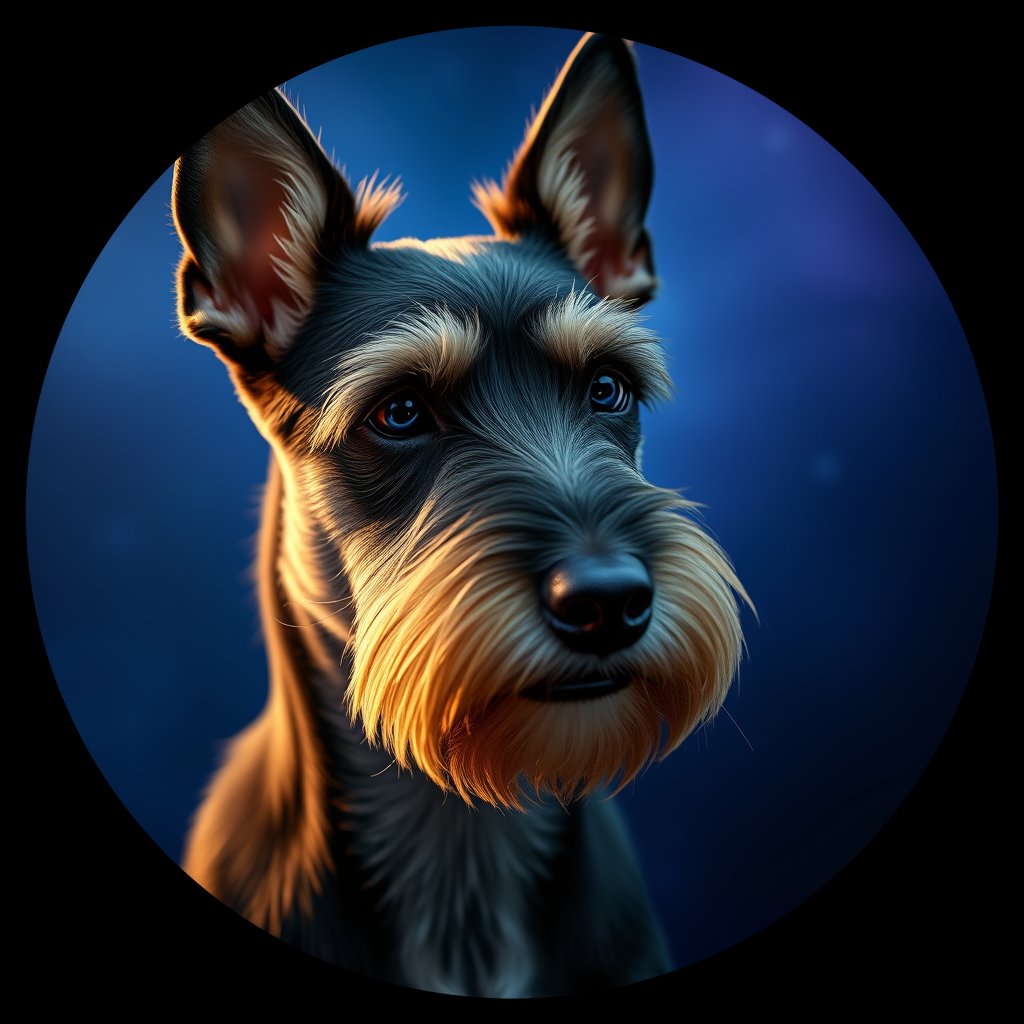 Cosmic medallion portrait of PFZ37D07_PFZ37D07, a Scottish Terrier