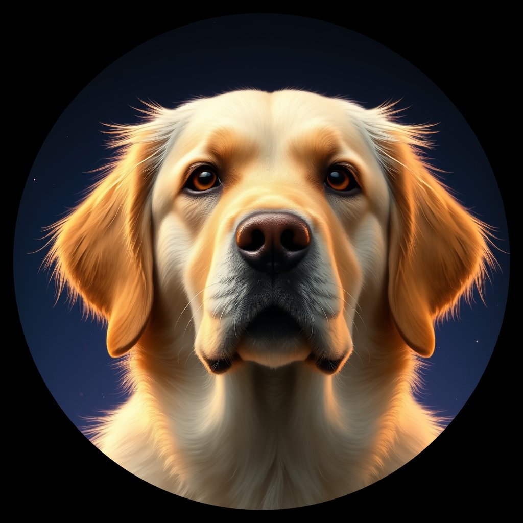 Cosmic medallion portrait of PFZ37D10_PFZ37D10, a Golden Retriever