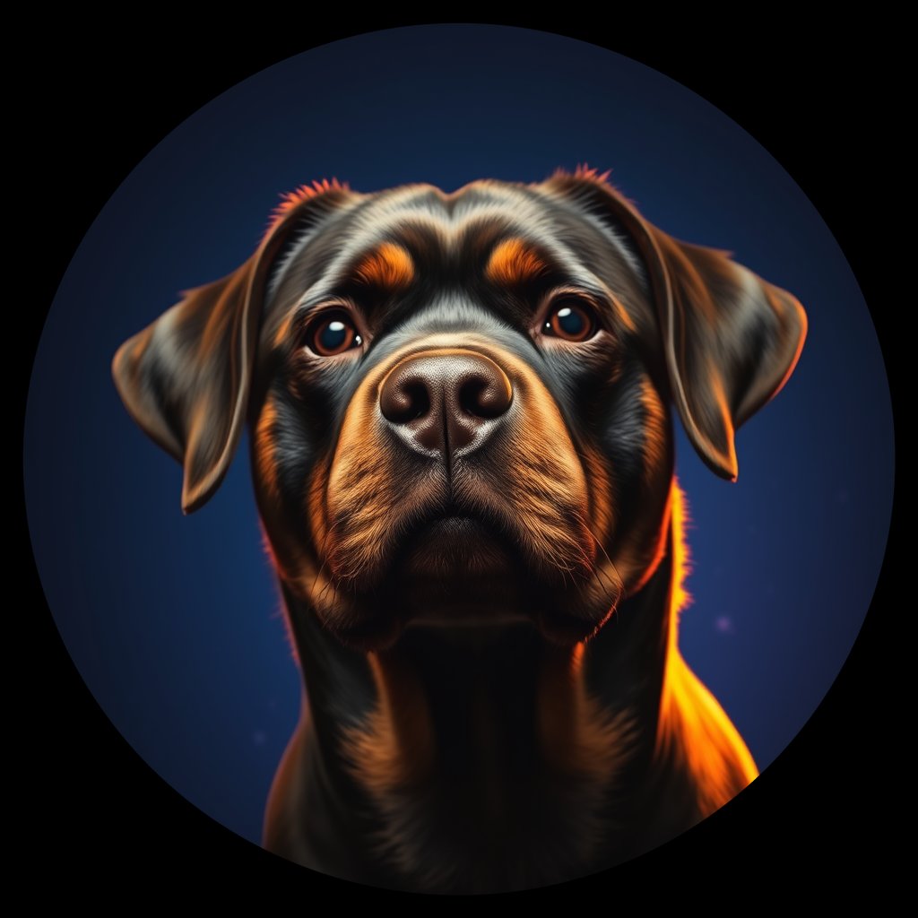 Cosmic medallion portrait of PFZ37E08_PFZ37E08, a Rottweiler