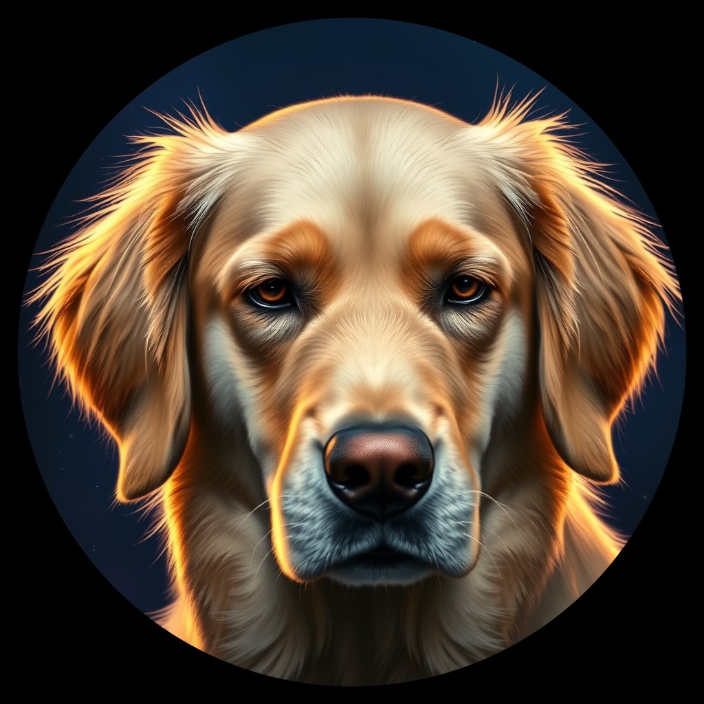 Cosmic medallion portrait of PFZ37E10_PFZ37E10, a Golden Retriever