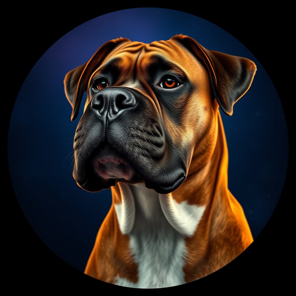 Cosmic medallion portrait of PFZ37F12_PFZ37F12, a Boxer