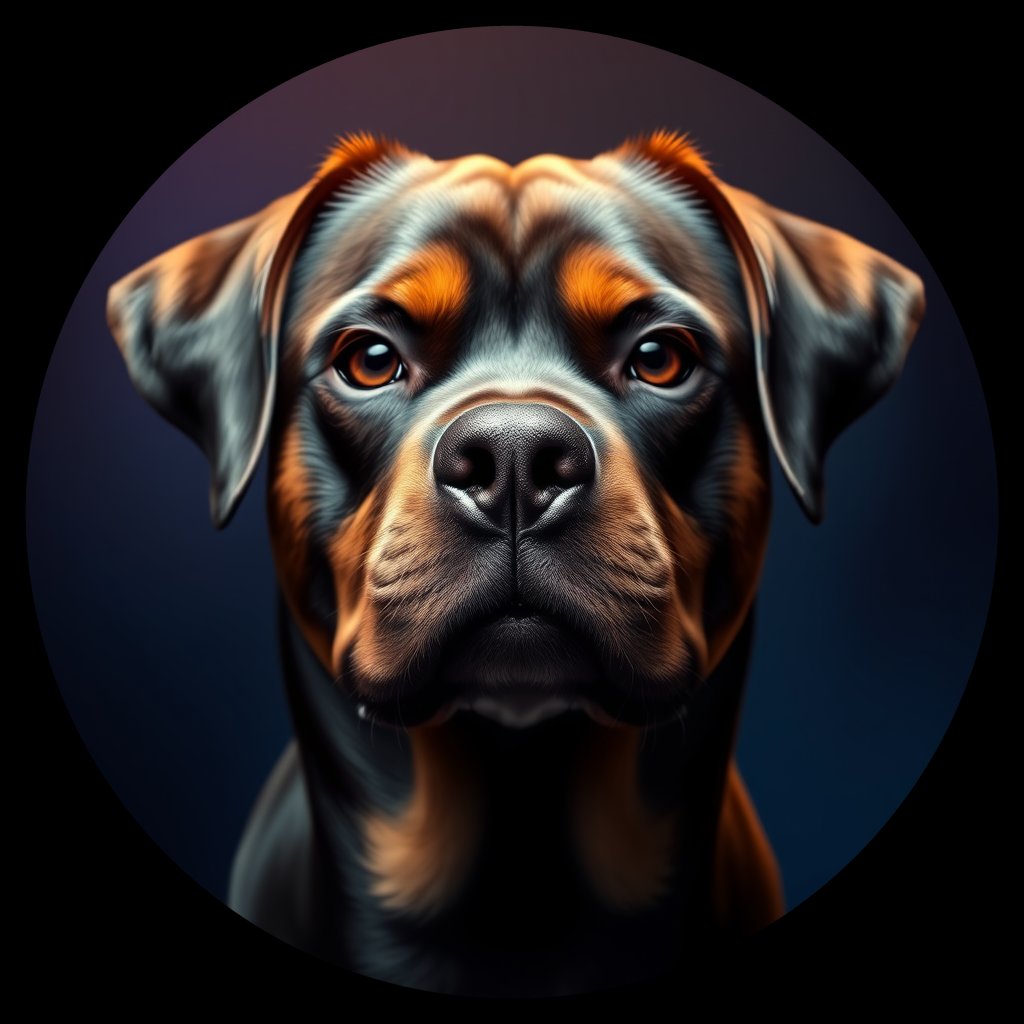 Cosmic medallion portrait of PFZ37G07_PFZ37G07, a Rottweiler
