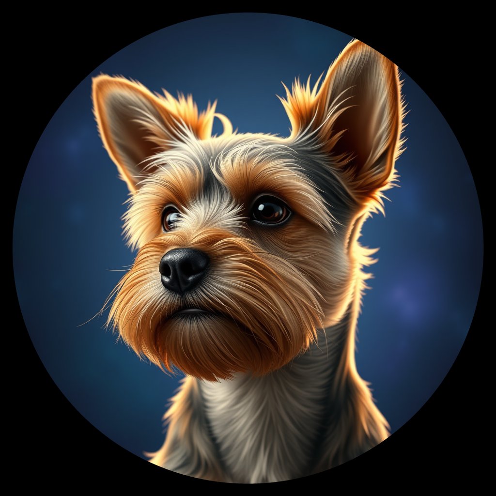 Cosmic medallion portrait of PFZ37H12_PFZ37H12, a Yorkshire Terrier