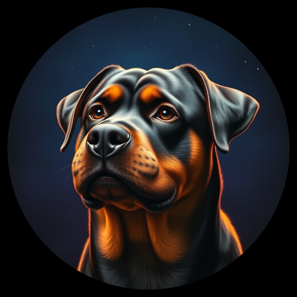 Cosmic medallion portrait of PFZ38A01_PFZ38A01, a Rottweiler
