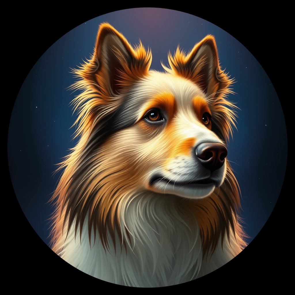 Cosmic medallion portrait of PFZ38A07_PFZ38A07, a Shetland Sheepdog