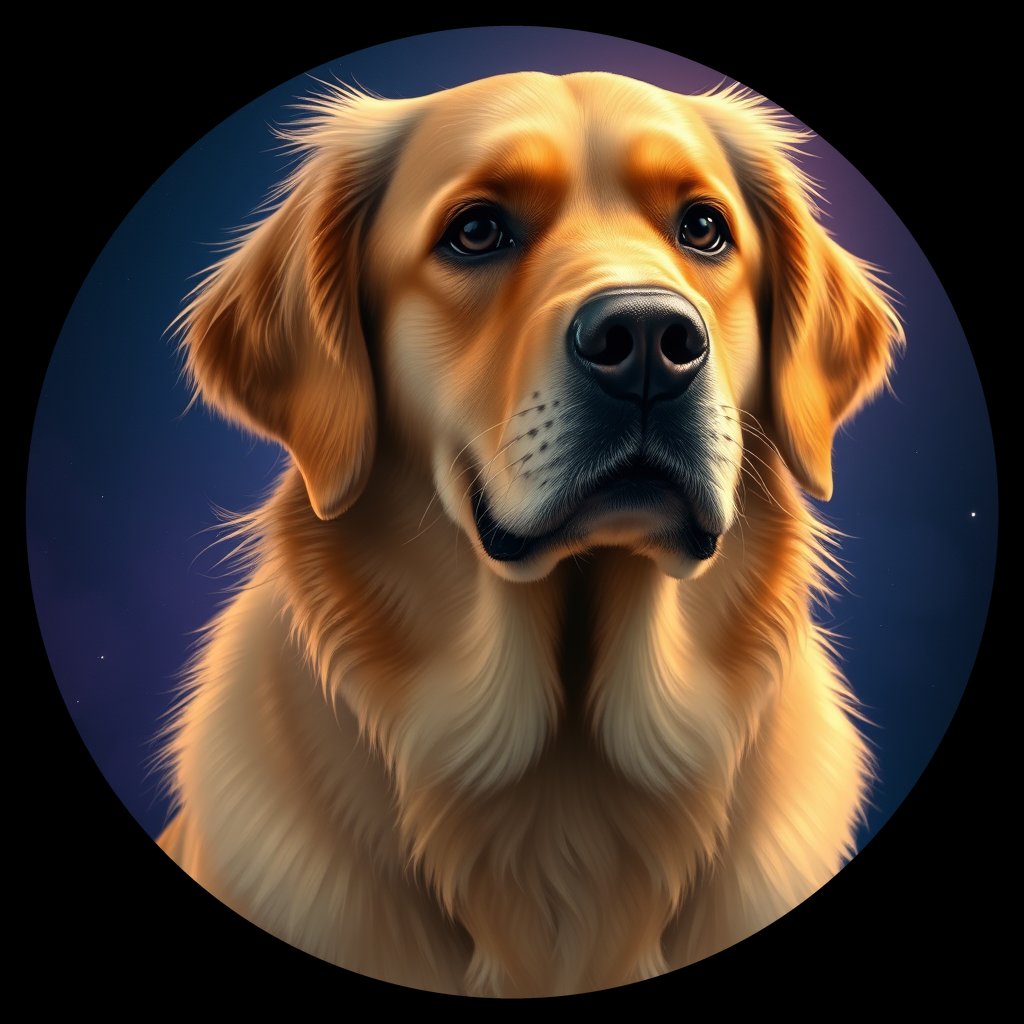 Cosmic medallion portrait of PFZ38A11_PFZ38A11, a Golden Retriever