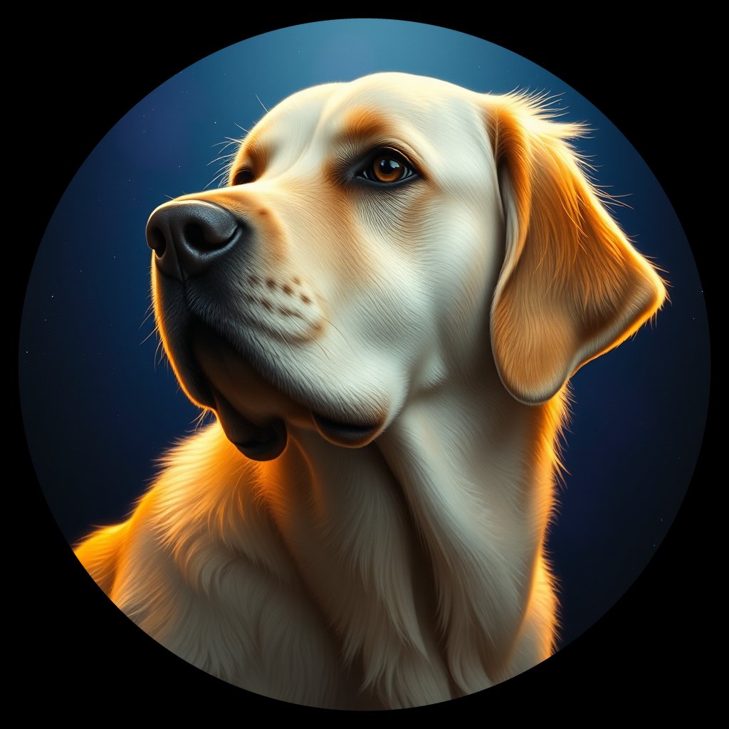 Cosmic medallion portrait of PFZ38B03_PFZ38B03, a Golden Retriever