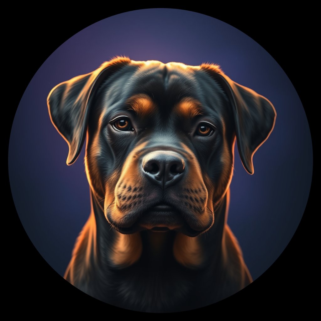 Cosmic medallion portrait of PFZ38B08_PFZ38B08, a Rottweiler