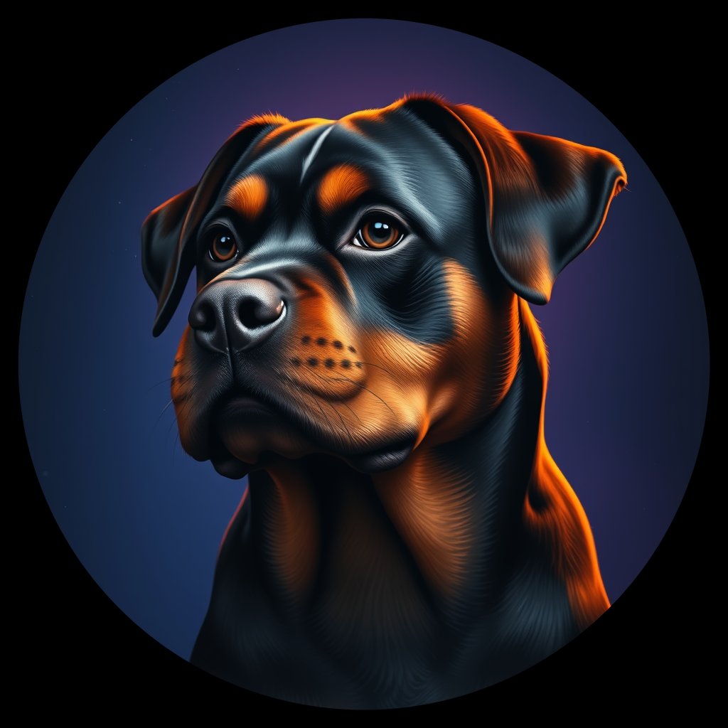 Cosmic medallion portrait of PFZ38B11_PFZ38B11, a Rottweiler