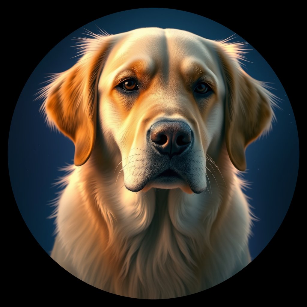Cosmic medallion portrait of PFZ38C02_PFZ38C02, a Golden Retriever