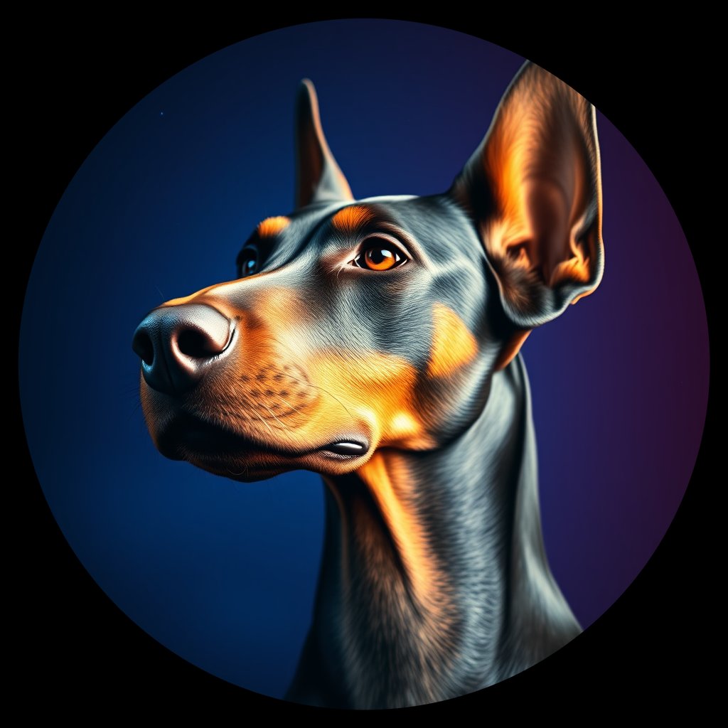 Cosmic medallion portrait of PFZ38C07_PFZ38C07, a Doberman Pinscher