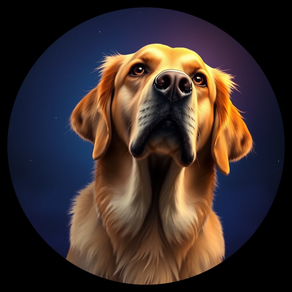 Cosmic medallion portrait of PFZ38C09_PFZ38C09, a Golden Retriever
