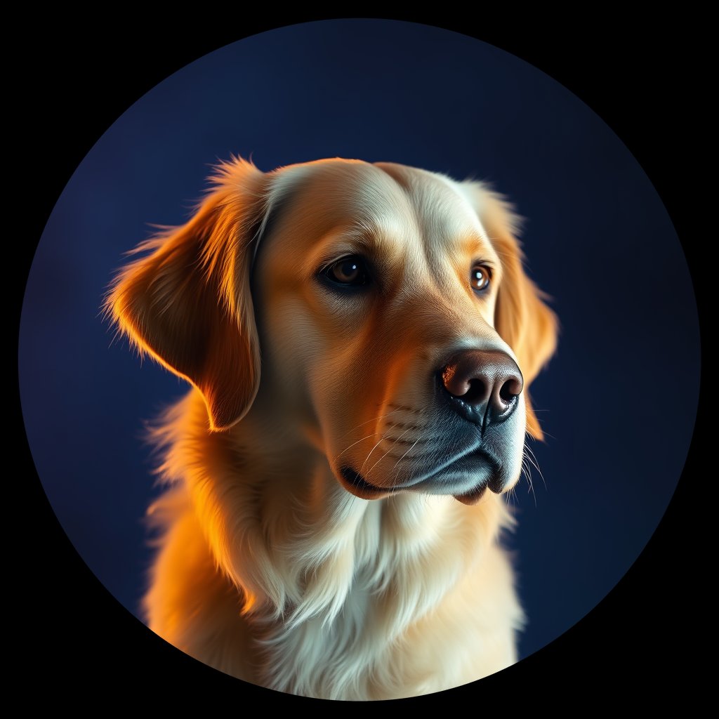 Cosmic medallion portrait of PFZ38C10_PFZ38C10, a Golden Retriever