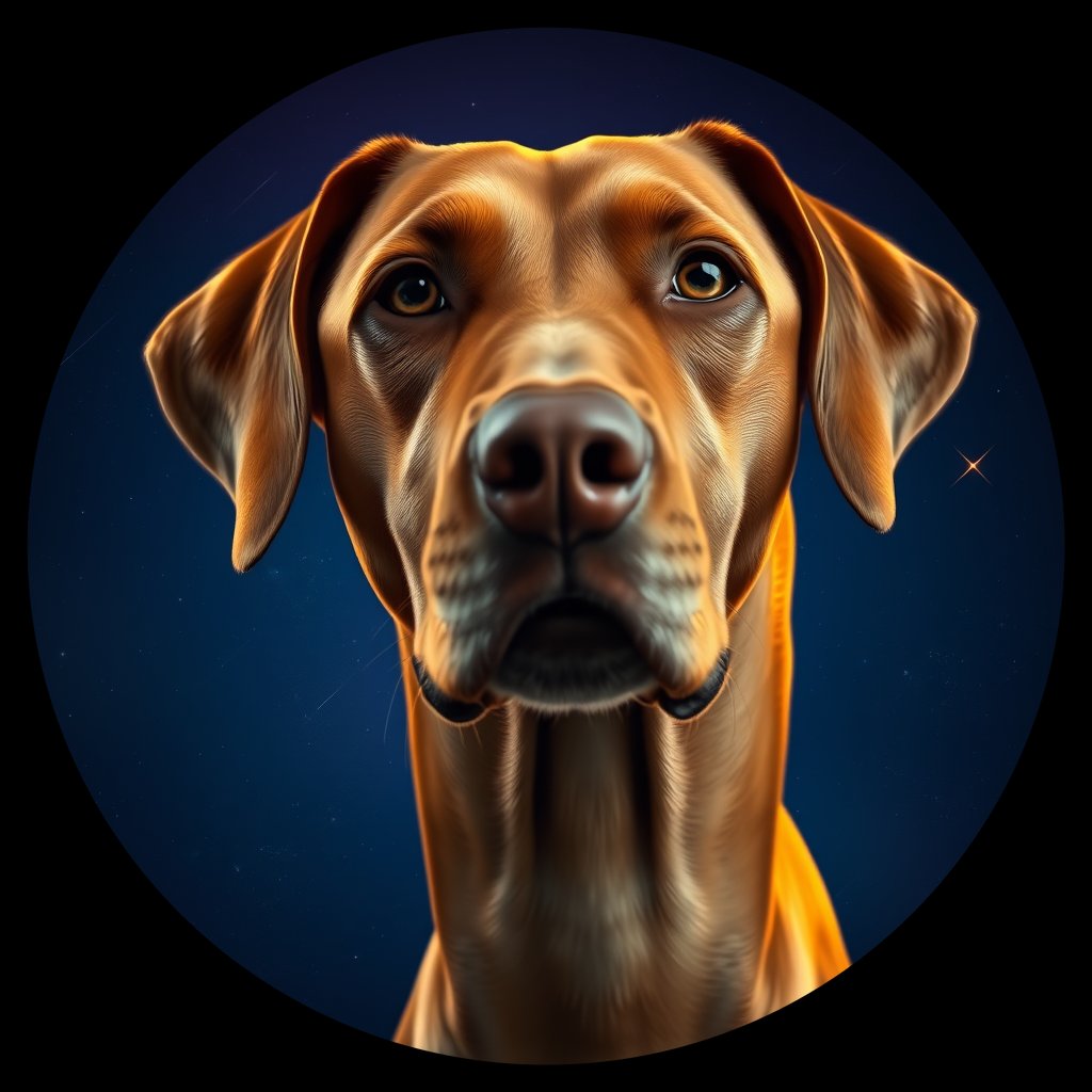 Cosmic medallion portrait of PFZ38D01_PFZ38D01, a Vizsla