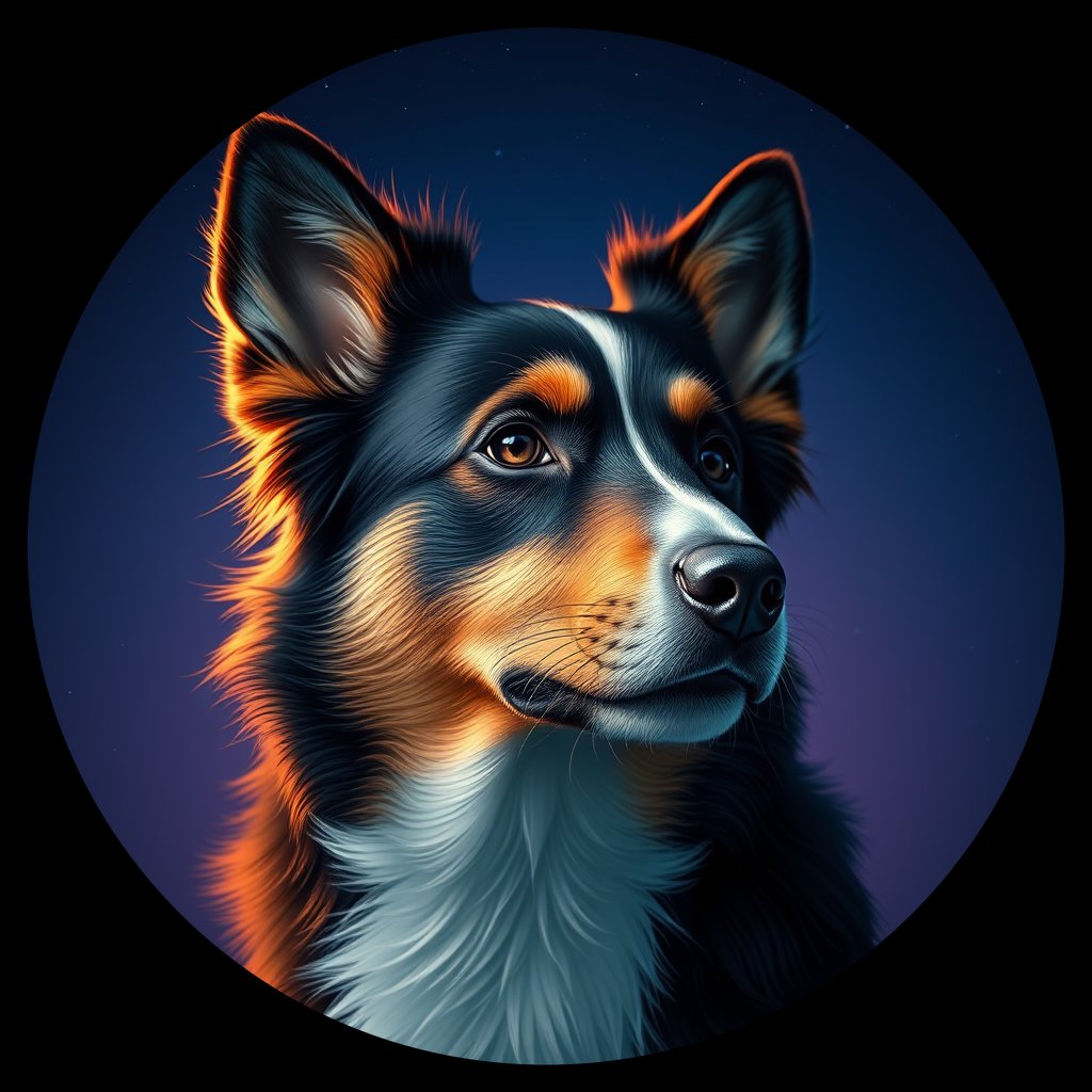 Cosmic medallion portrait of PFZ38D06_PFZ38D06, a Australian Shepherd