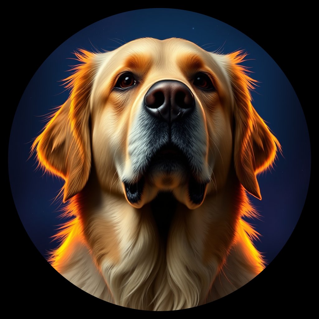 Cosmic medallion portrait of PFZ38D11_PFZ38D11, a Golden Retriever