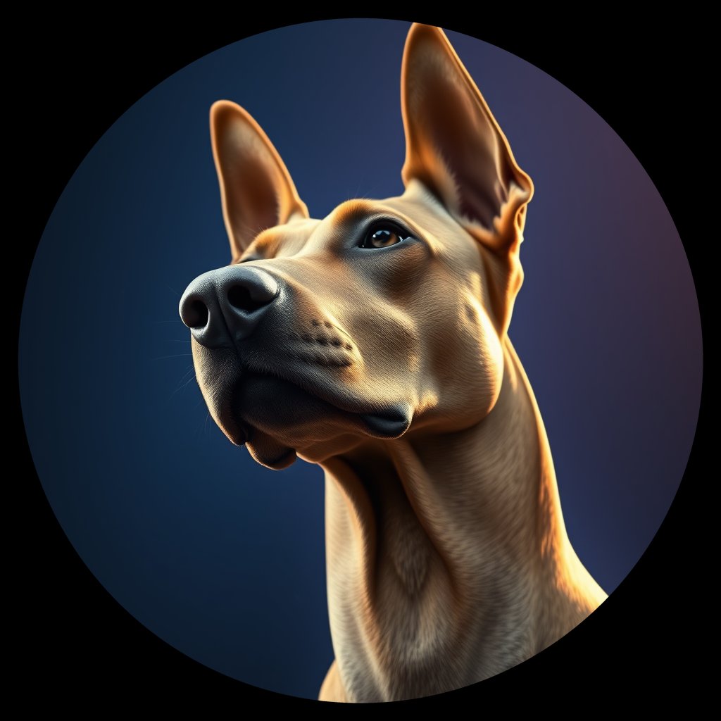 Cosmic medallion portrait of PFZ38E03_PFZ38E03, a Doberman Pinscher