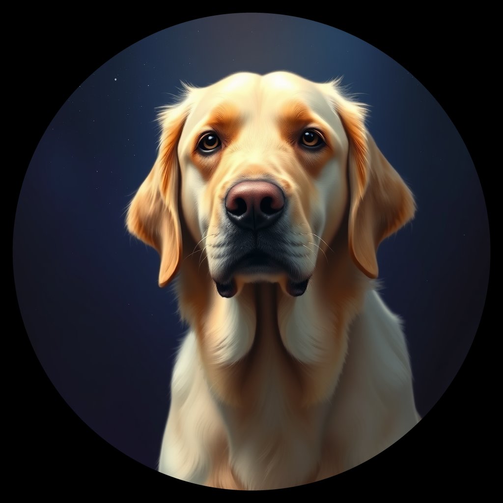 Cosmic medallion portrait of PFZ38E04_PFZ38E04, a Golden Retriever
