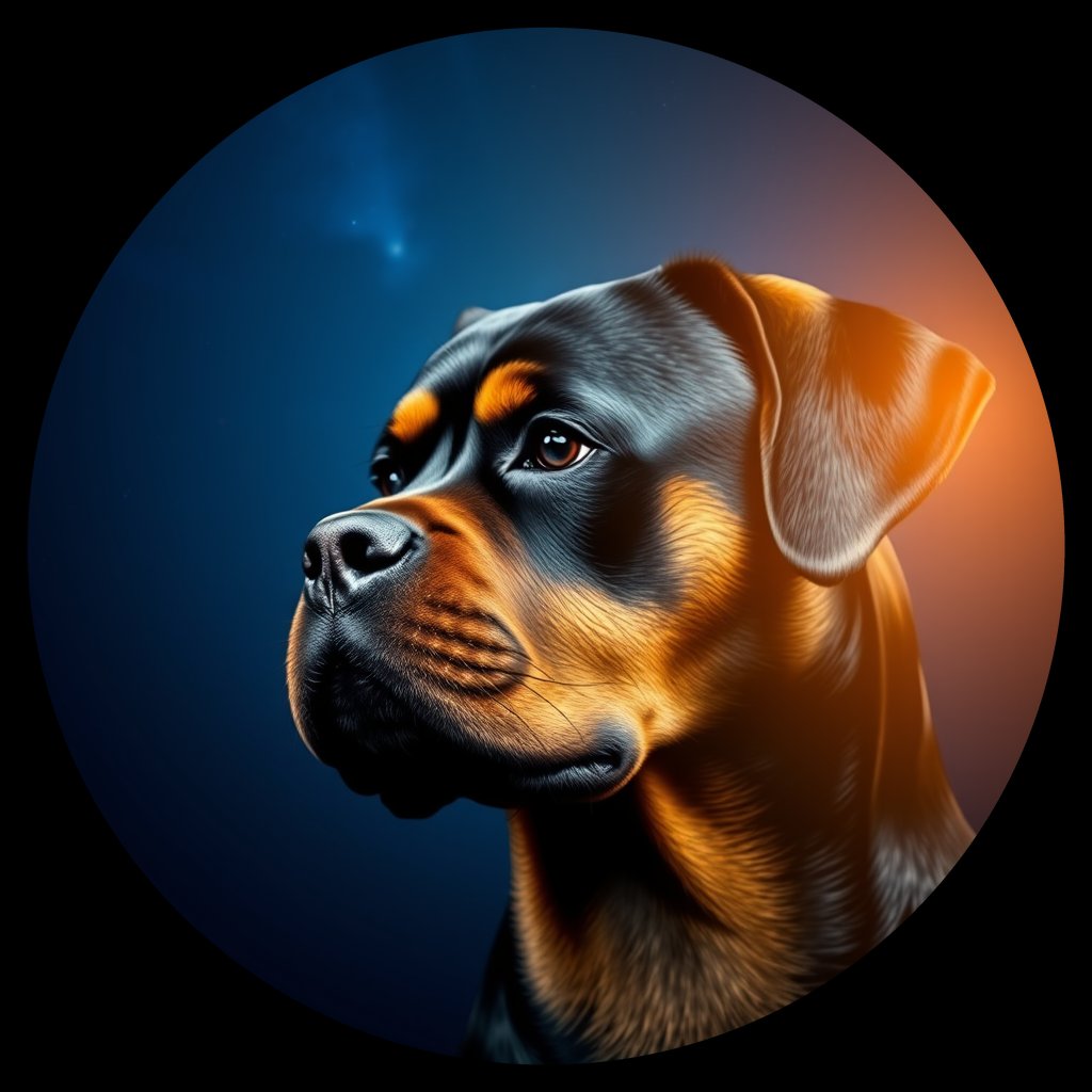 Cosmic medallion portrait of PFZ38E09_PFZ38E09, a Rottweiler