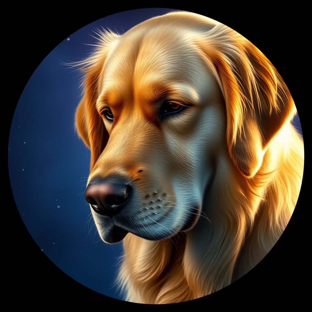 Cosmic medallion portrait of PFZ38F01_PFZ38F01, a Golden Retriever