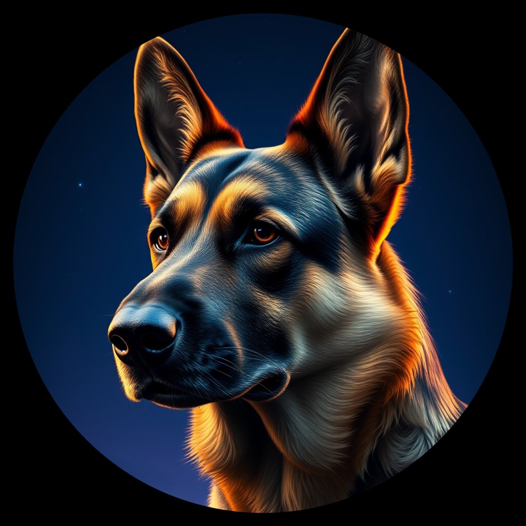 Cosmic medallion portrait of PFZ38F02_PFZ38F02, a German Shepherd