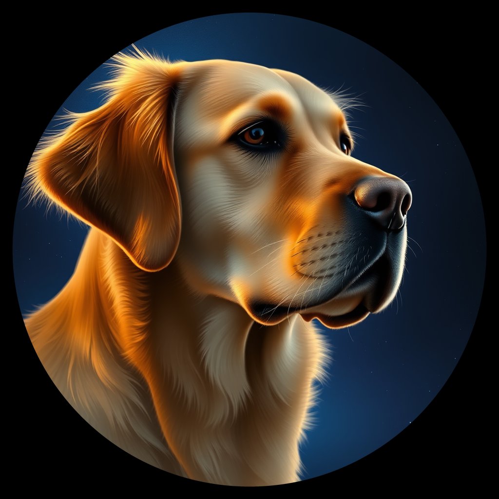 Cosmic medallion portrait of PFZ38F11_PFZ38F11, a Golden Retriever
