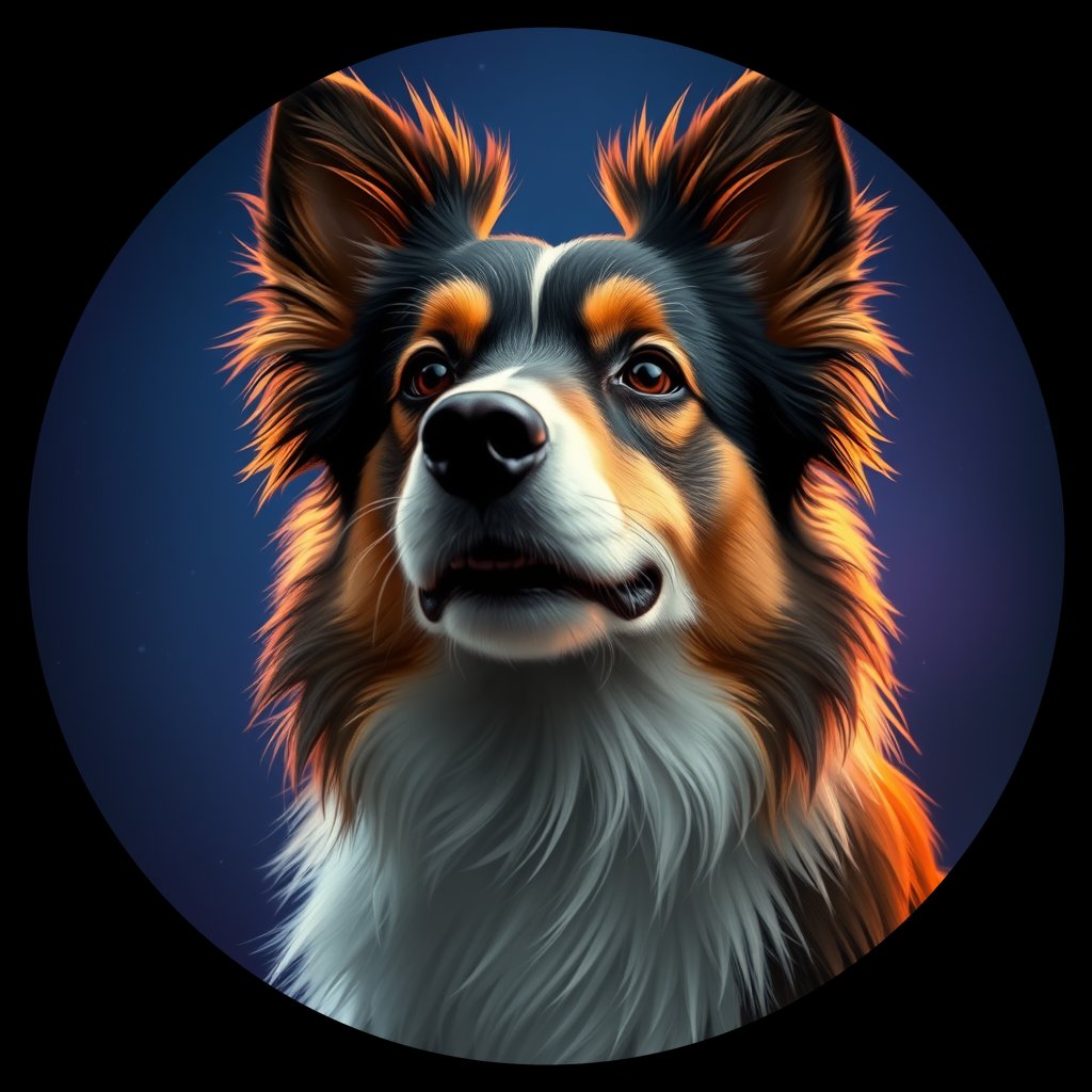 Cosmic medallion portrait of PFZ38G03_PFZ38G03, a Shetland Sheepdog