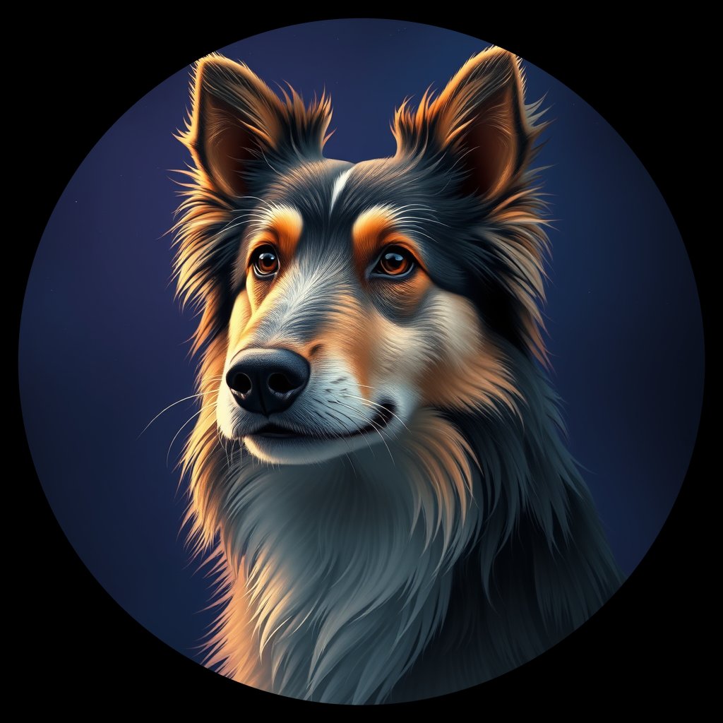 Cosmic medallion portrait of PFZ38G06_PFZ38G06, a Shetland Sheepdog