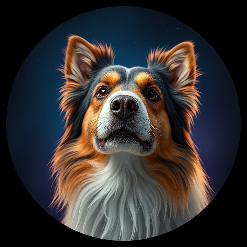 Cosmic medallion portrait of PFZ38G07_PFZ38G07, a Shetland Sheepdog