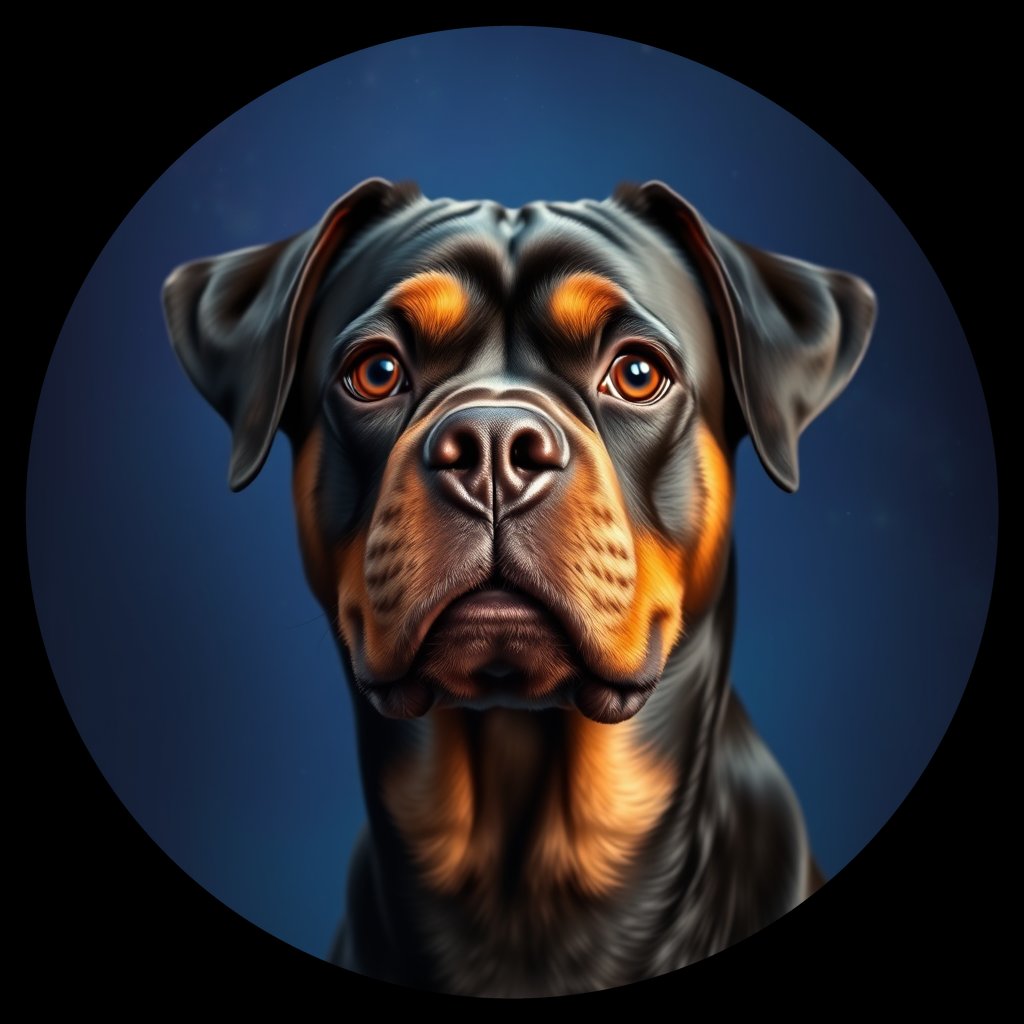 Cosmic medallion portrait of PFZ38G08_PFZ38G08, a Rottweiler