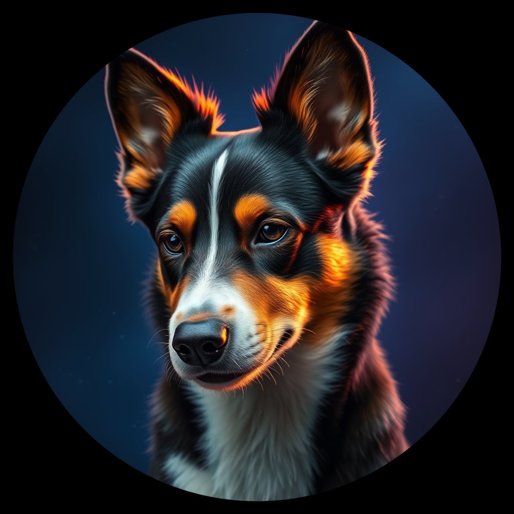 Cosmic medallion portrait of PFZ38H05_PFZ38H05, a Australian Shepherd