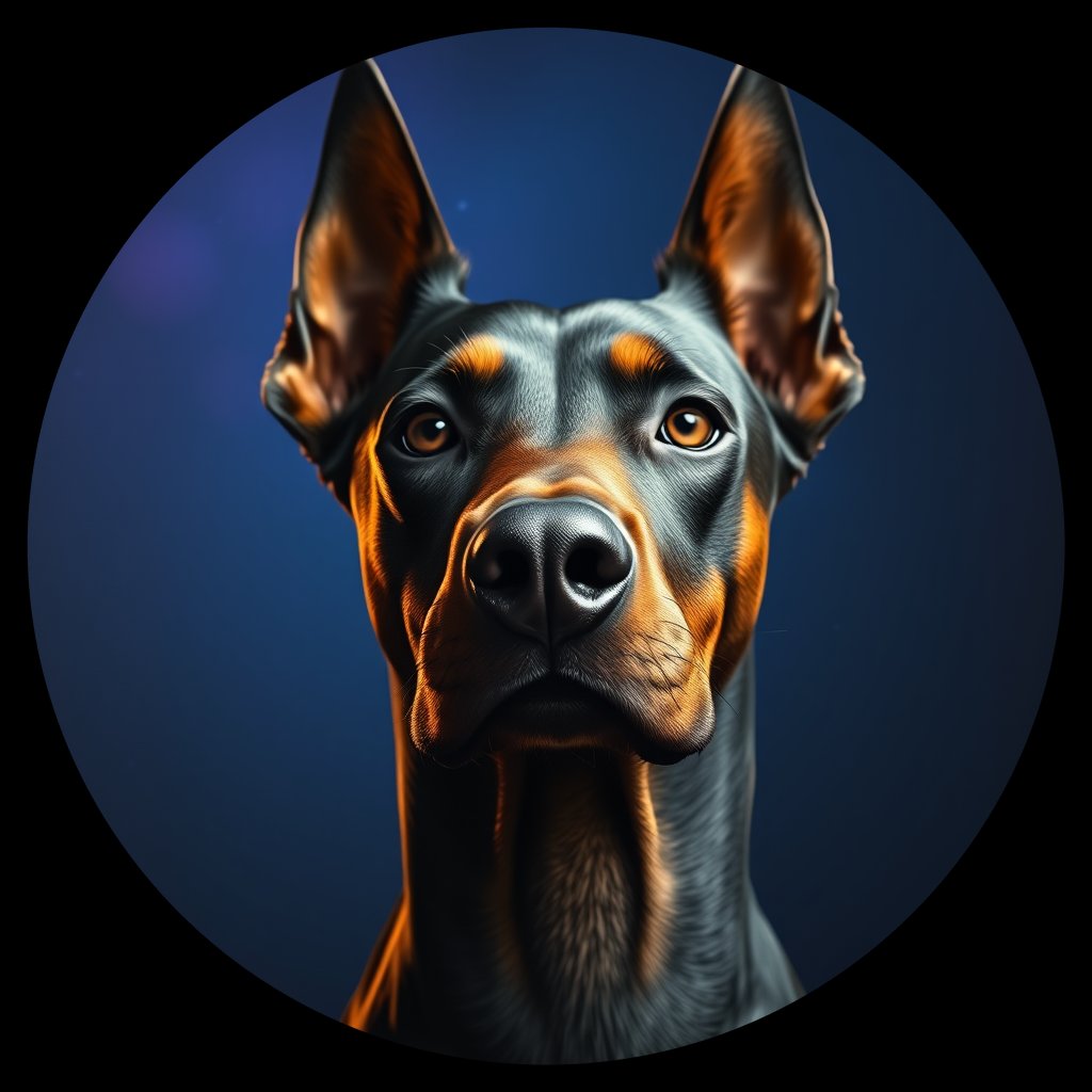 Cosmic medallion portrait of PFZ38H06_PFZ38H06, a Doberman Pinscher