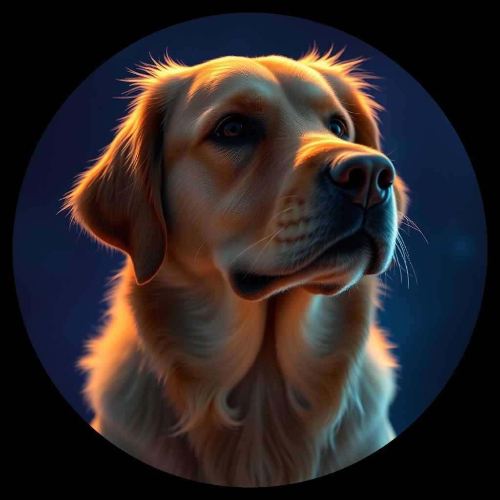 Cosmic medallion portrait of PFZ38H10_PFZ38H10, a Golden Retriever