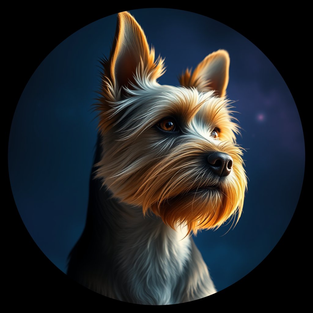 Cosmic medallion portrait of PFZ38H11_PFZ38H11, a Yorkshire Terrier