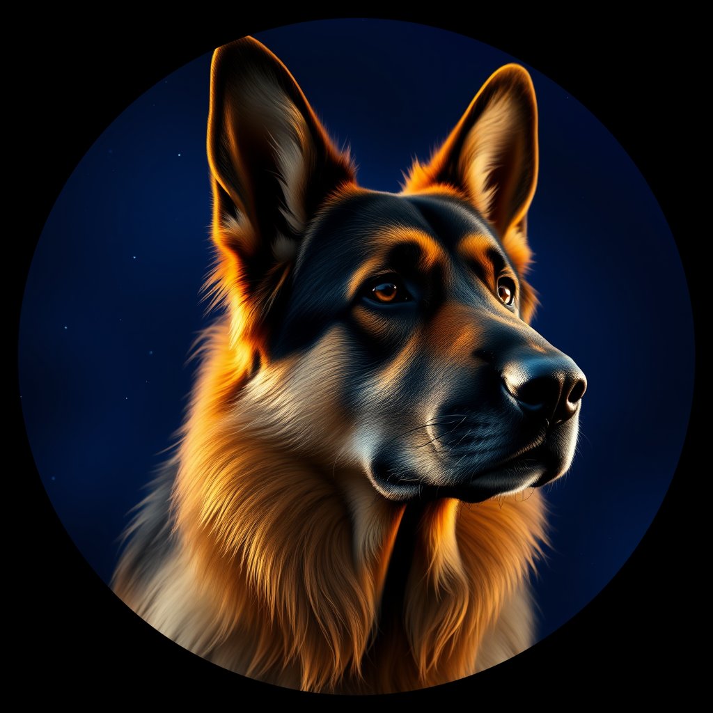 Cosmic medallion portrait of PFZ39A08_PFZ39A08, a German Shepherd