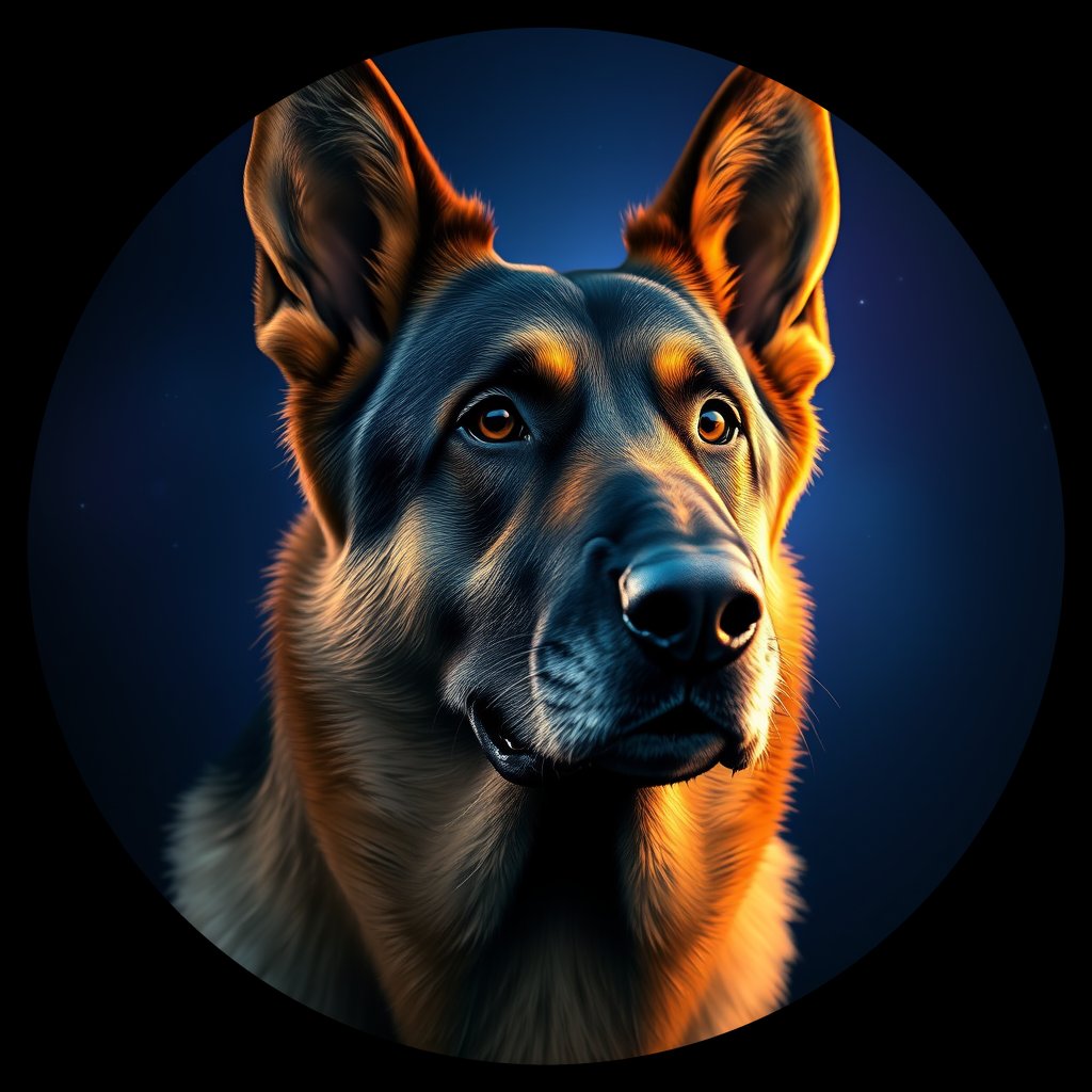Cosmic medallion portrait of PFZ39A09_PFZ39A09, a German Shepherd