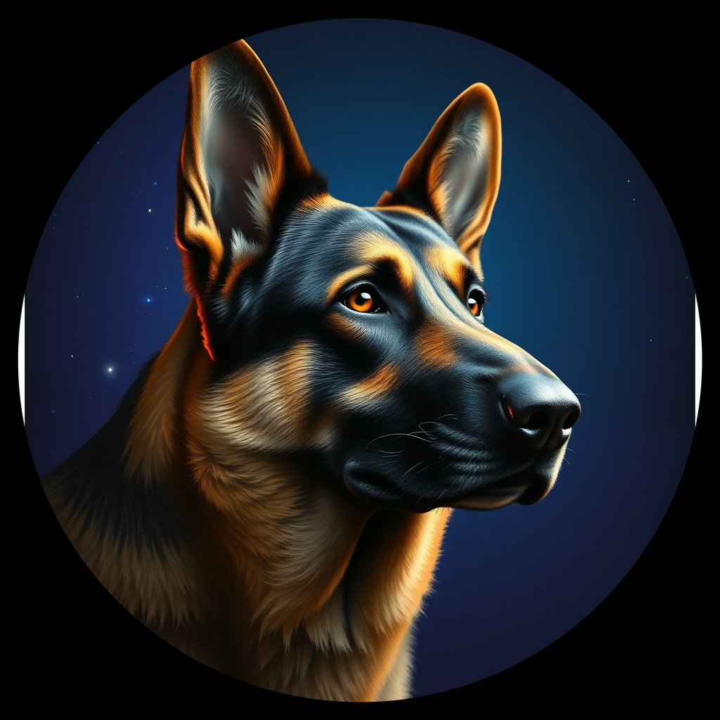 Cosmic medallion portrait of PFZ39A12_PFZ39A12, a German Shepherd