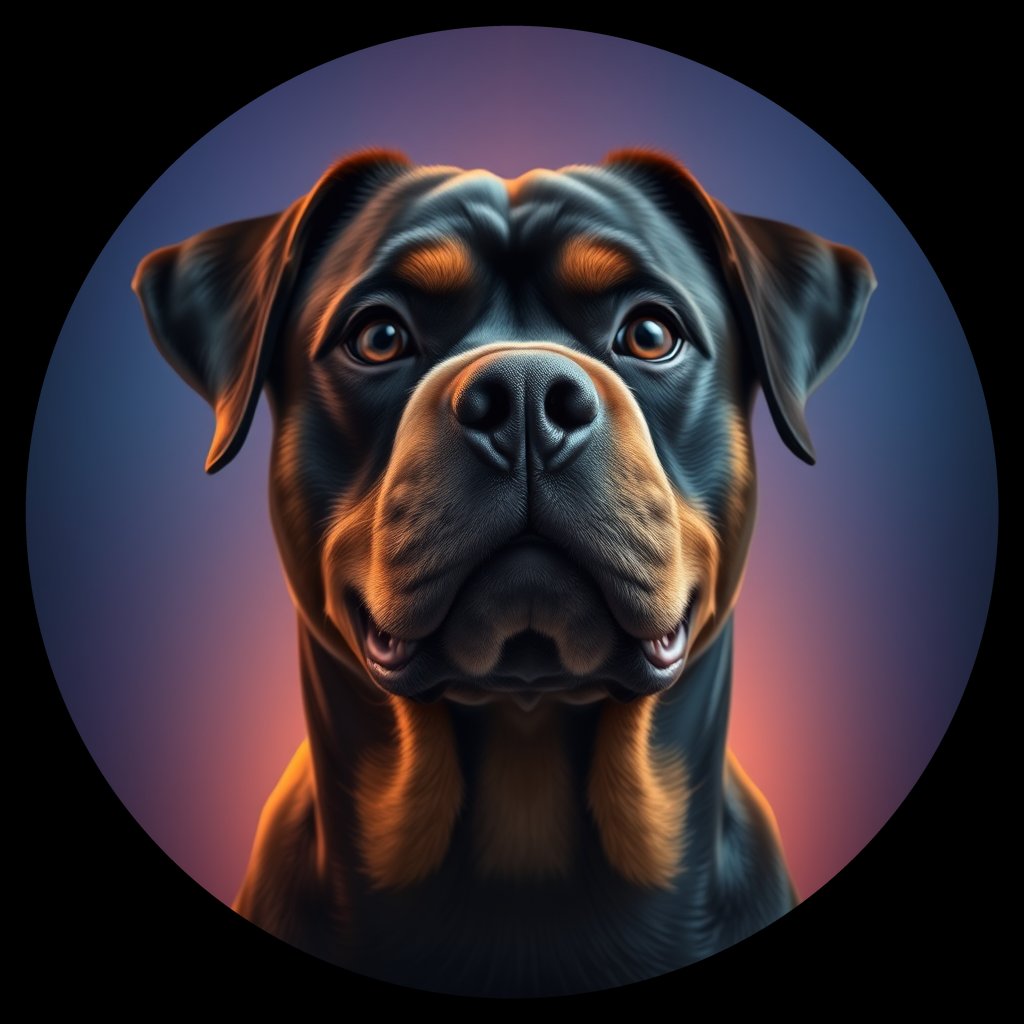 Cosmic medallion portrait of PFZ39B03_PFZ39B03, a Rottweiler
