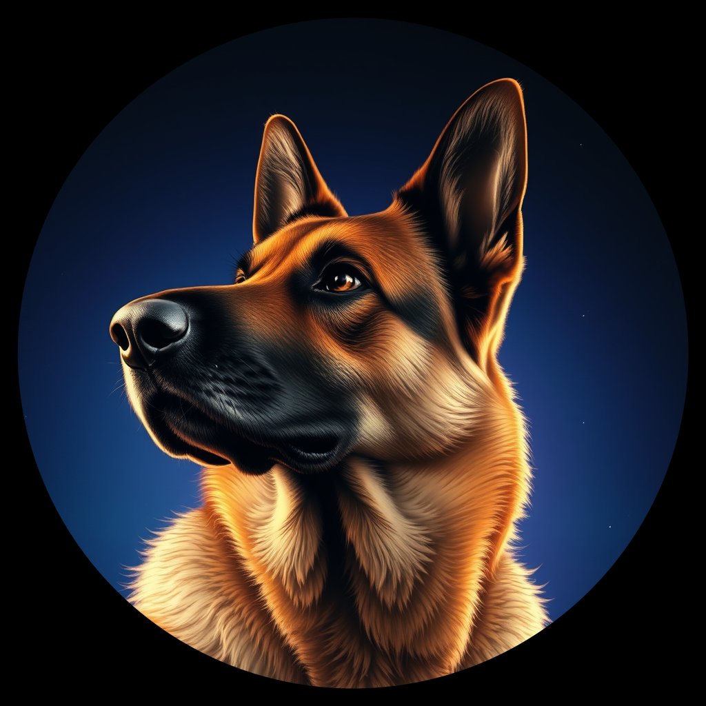 Cosmic medallion portrait of PFZ39B07_PFZ39B07, a German Shepherd