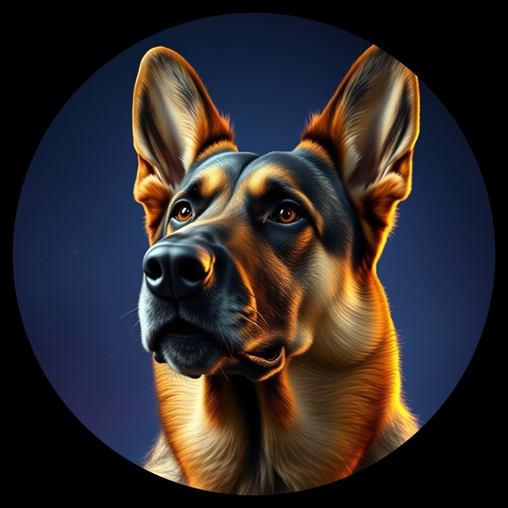 Cosmic medallion portrait of PFZ39B08_PFZ39B08, a German Shepherd