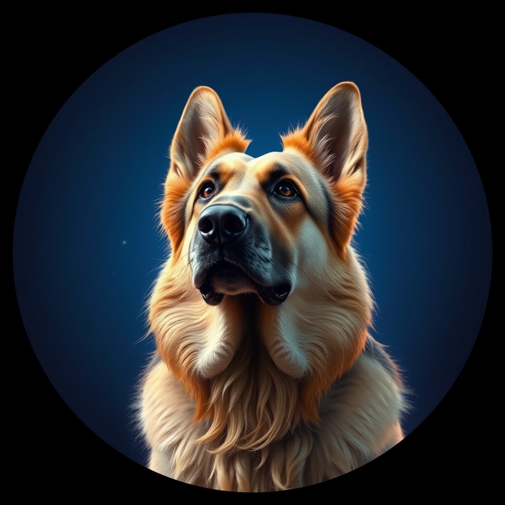 Cosmic medallion portrait of PFZ39B11_PFZ39B11, a German Shepherd