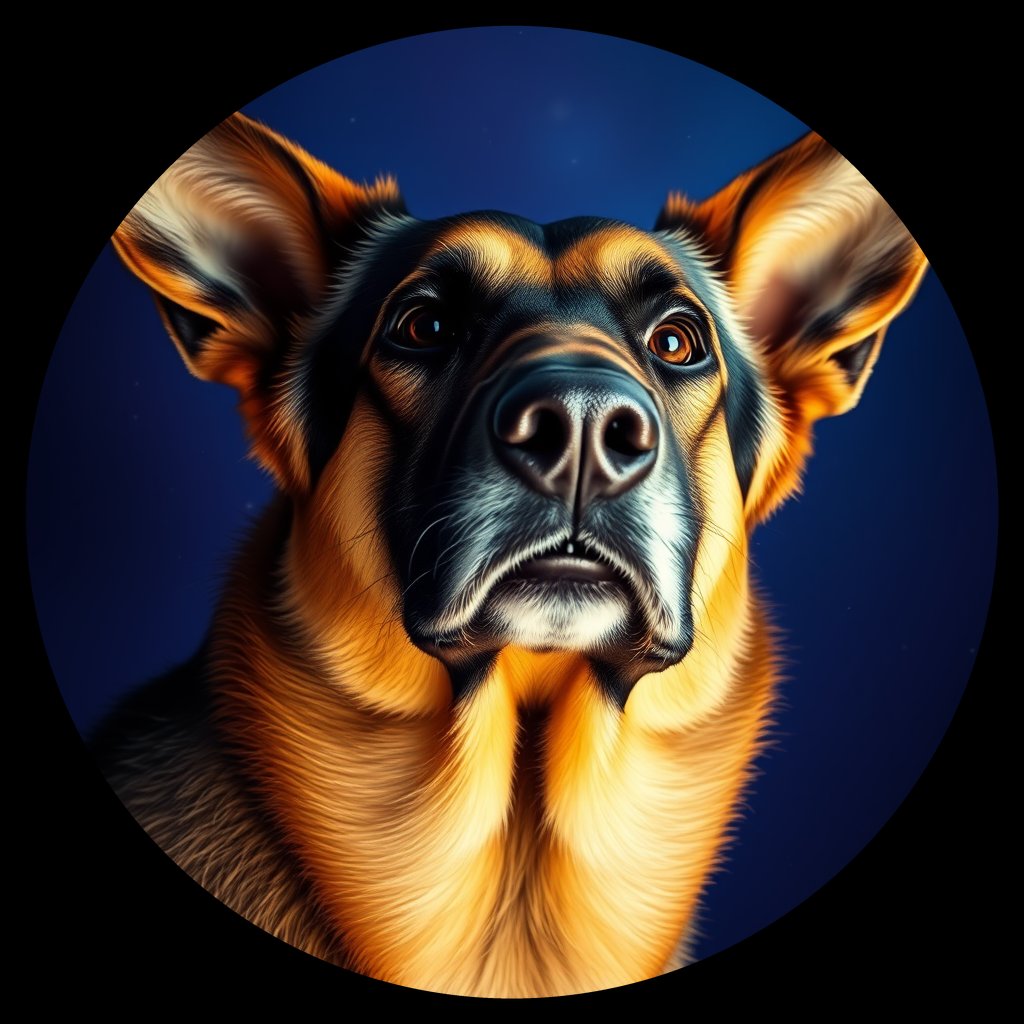 Cosmic medallion portrait of PFZ39B12_PFZ39B12, a German Shepherd