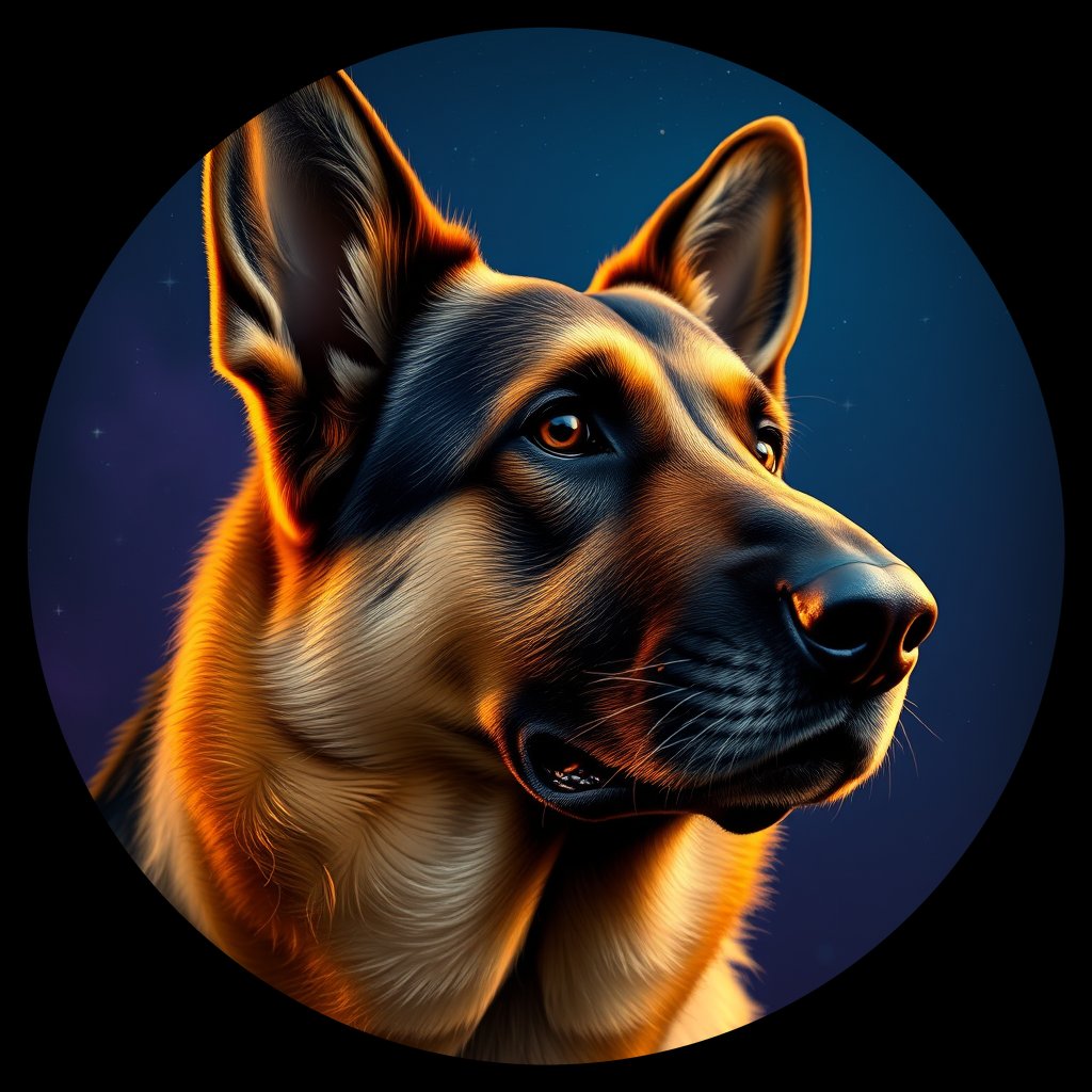 Cosmic medallion portrait of PFZ39C02_PFZ39C02, a German Shepherd