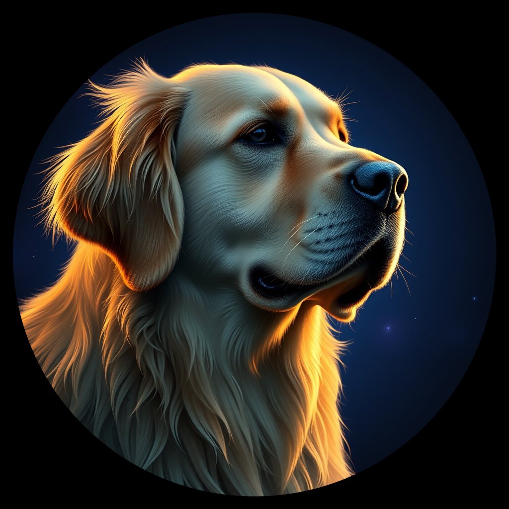 Cosmic medallion portrait of PFZ39C04_PFZ39C04, a Golden Retriever