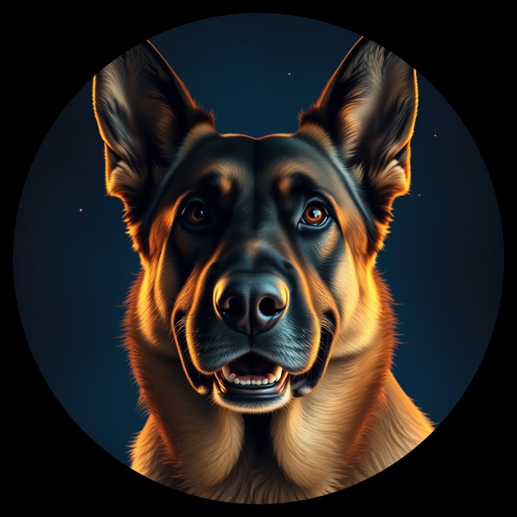 Cosmic medallion portrait of PFZ39C07_PFZ39C07, a German Shepherd