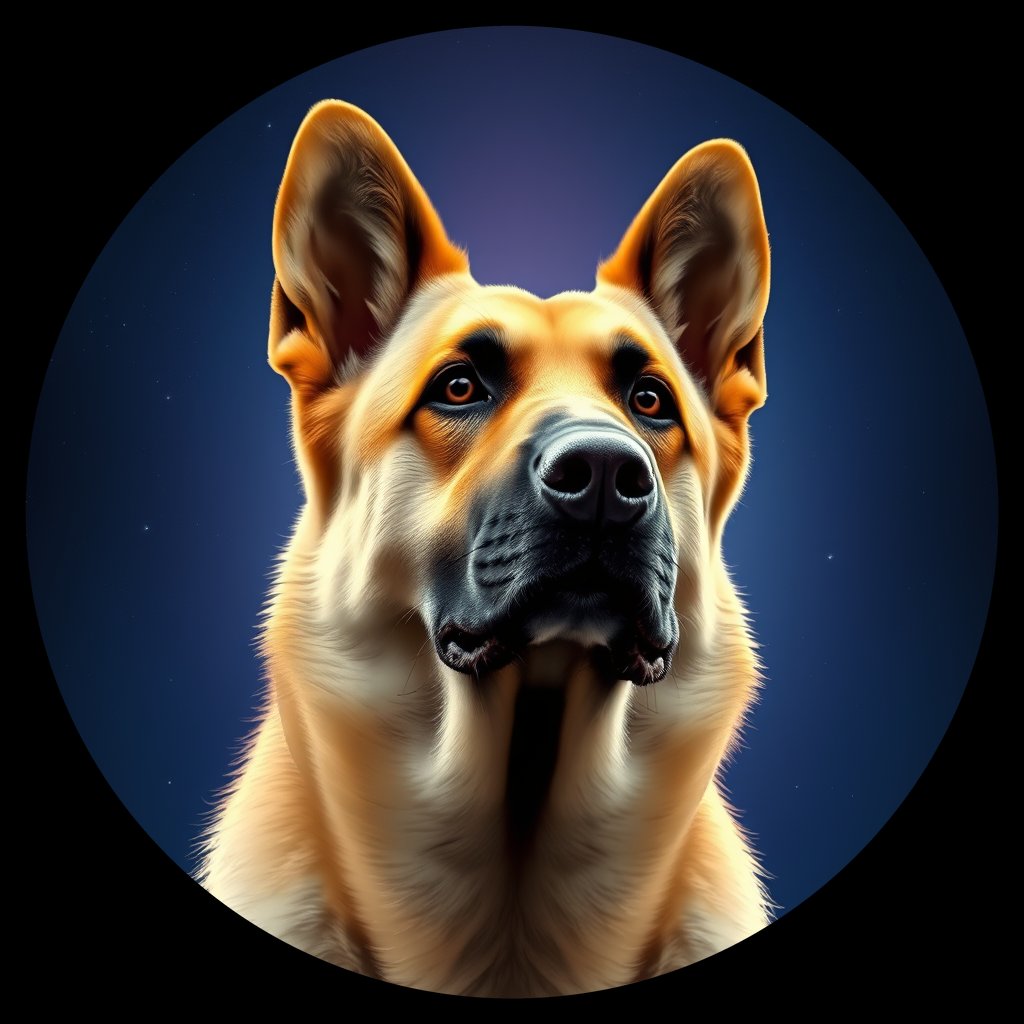 Cosmic medallion portrait of PFZ39C09_PFZ39C09, a German Shepherd