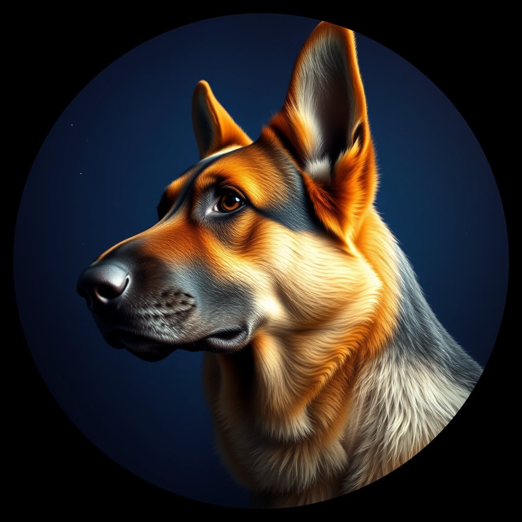 Cosmic medallion portrait of PFZ39C10_PFZ39C10, a German Shepherd