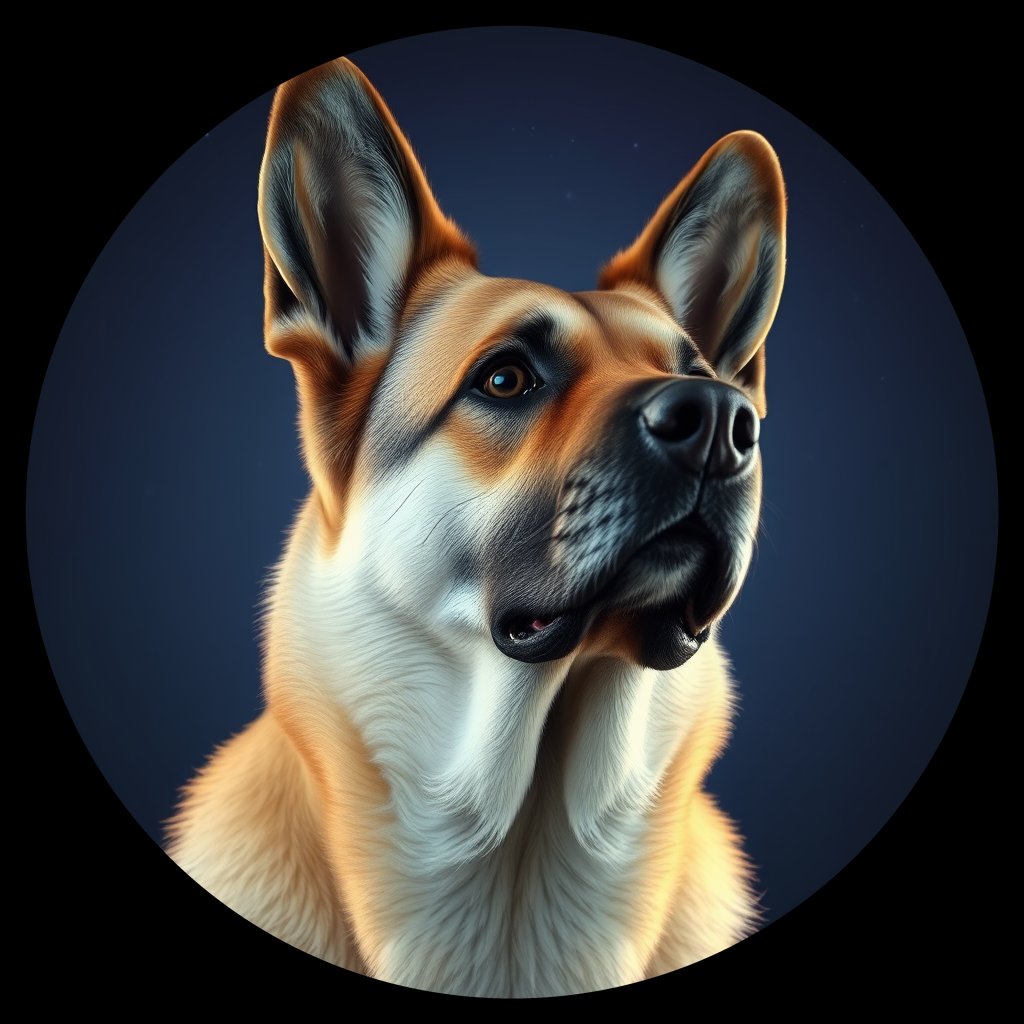 Cosmic medallion portrait of PFZ39C12_PFZ39C12, a German Shepherd